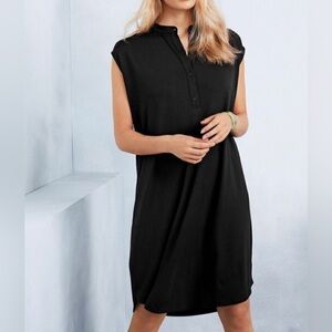 Eileen Fisher Jersey Shirt Dress Size SP Black Lyocell Cap Sleeve Oversized